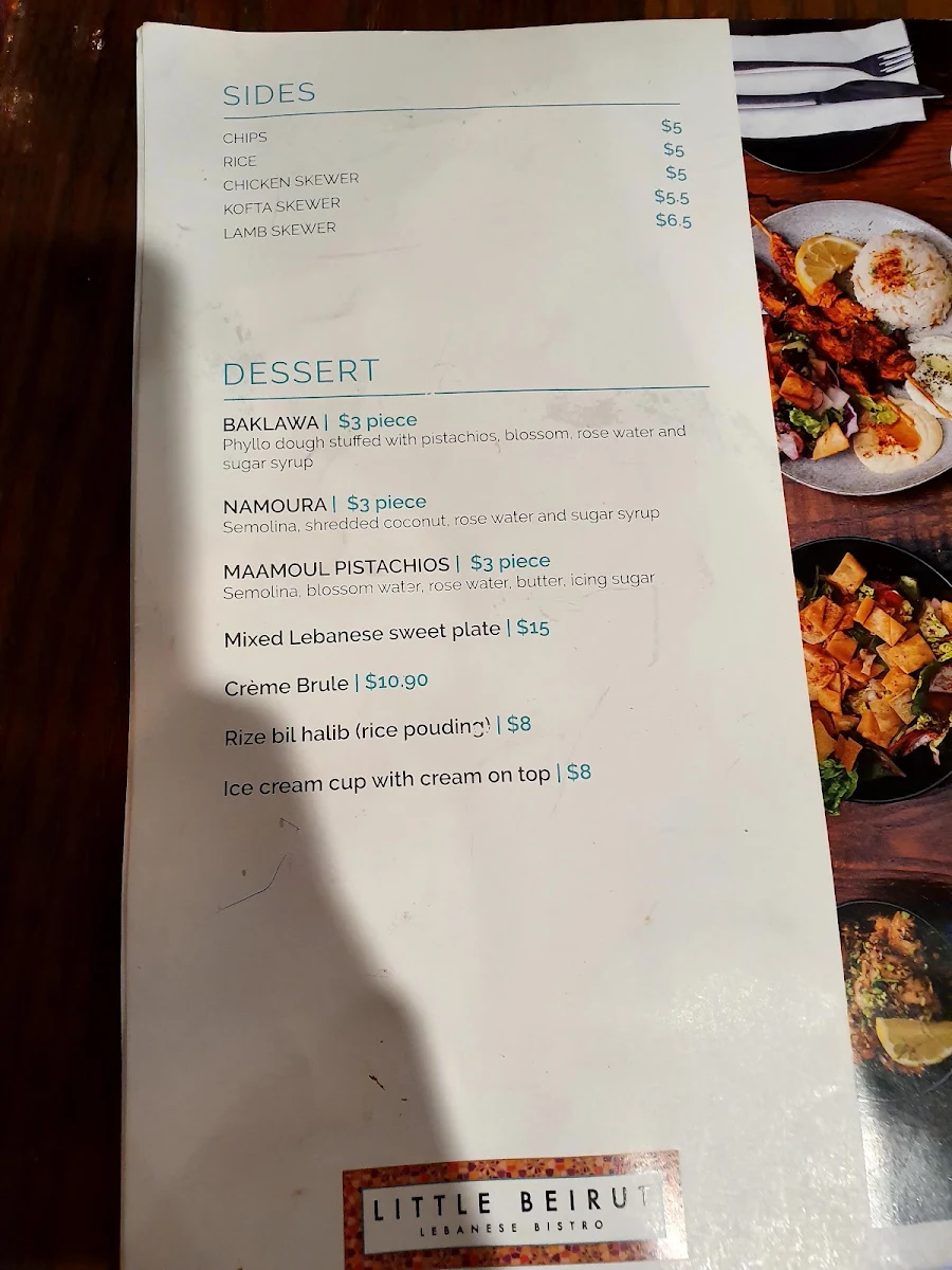 Menu, Little Beirut