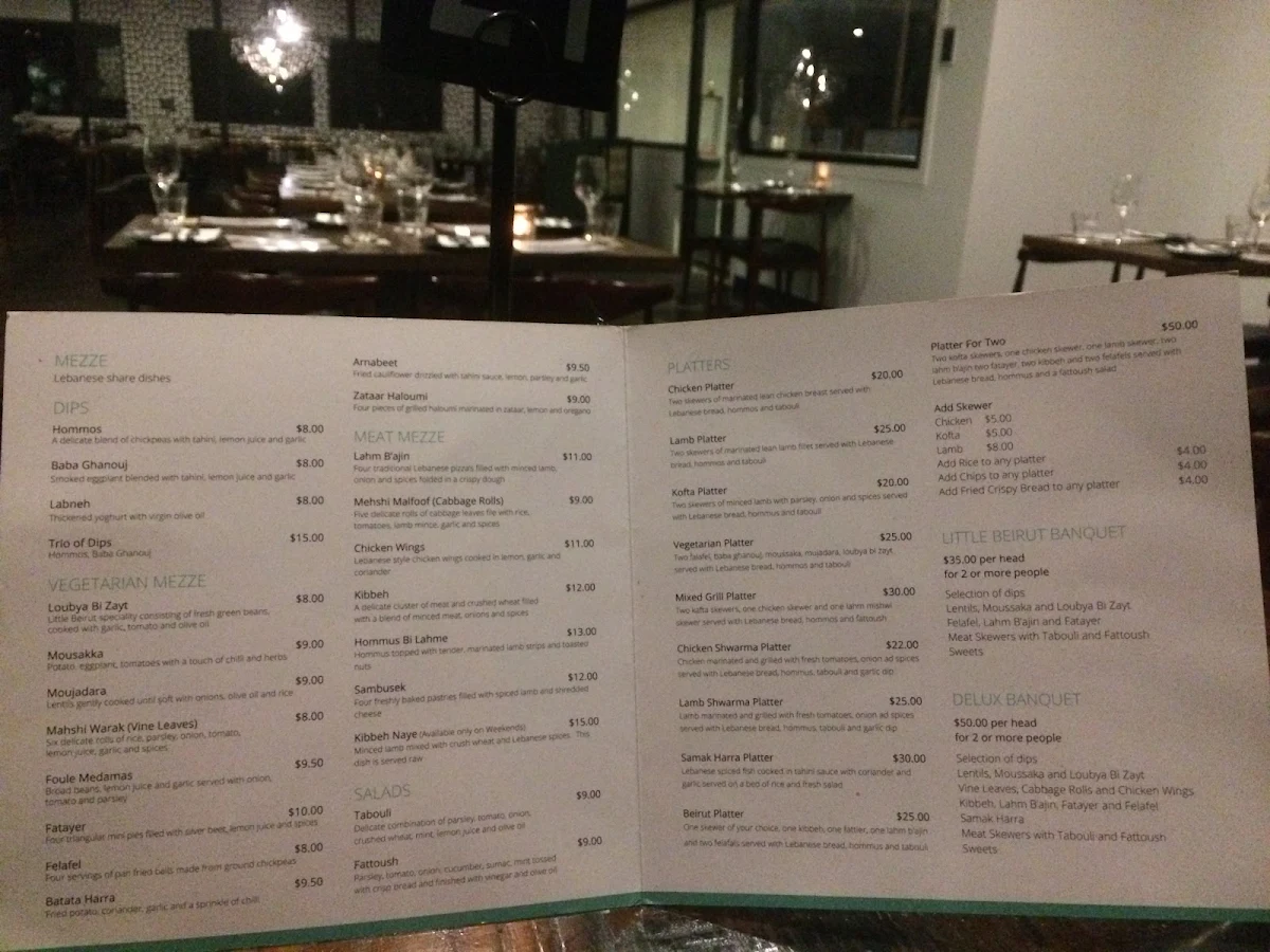 Menu, Little Beirut