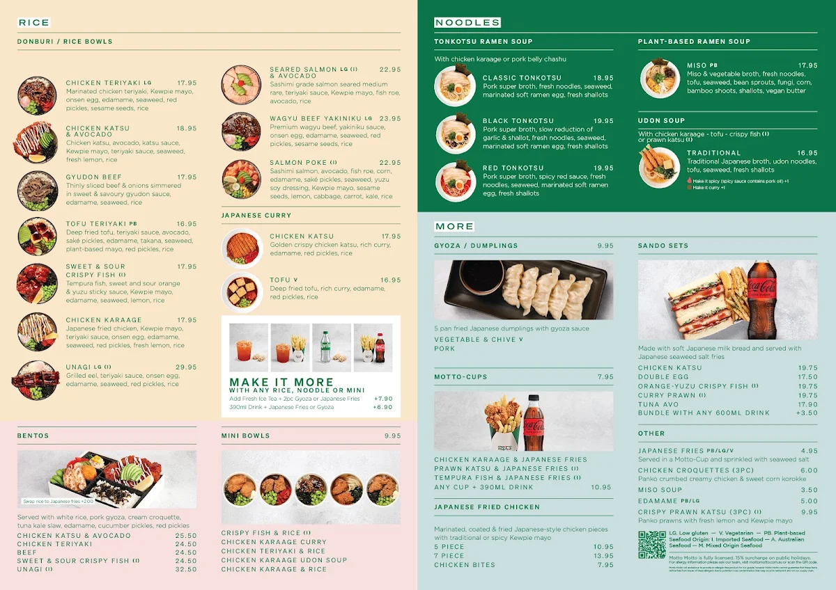 Menu, Motto Motto Japanese Kitchen - Castle Towers
