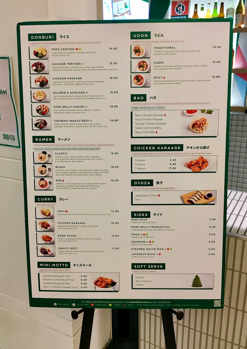 Menu, Motto Motto Japanese Kitchen - Castle Towers