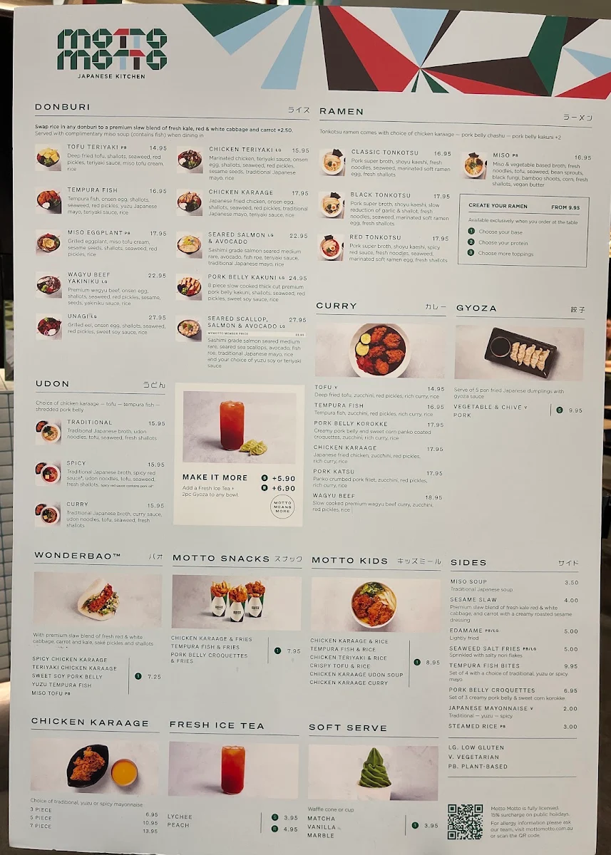 Menu, Motto Motto Japanese Kitchen - Castle Towers
