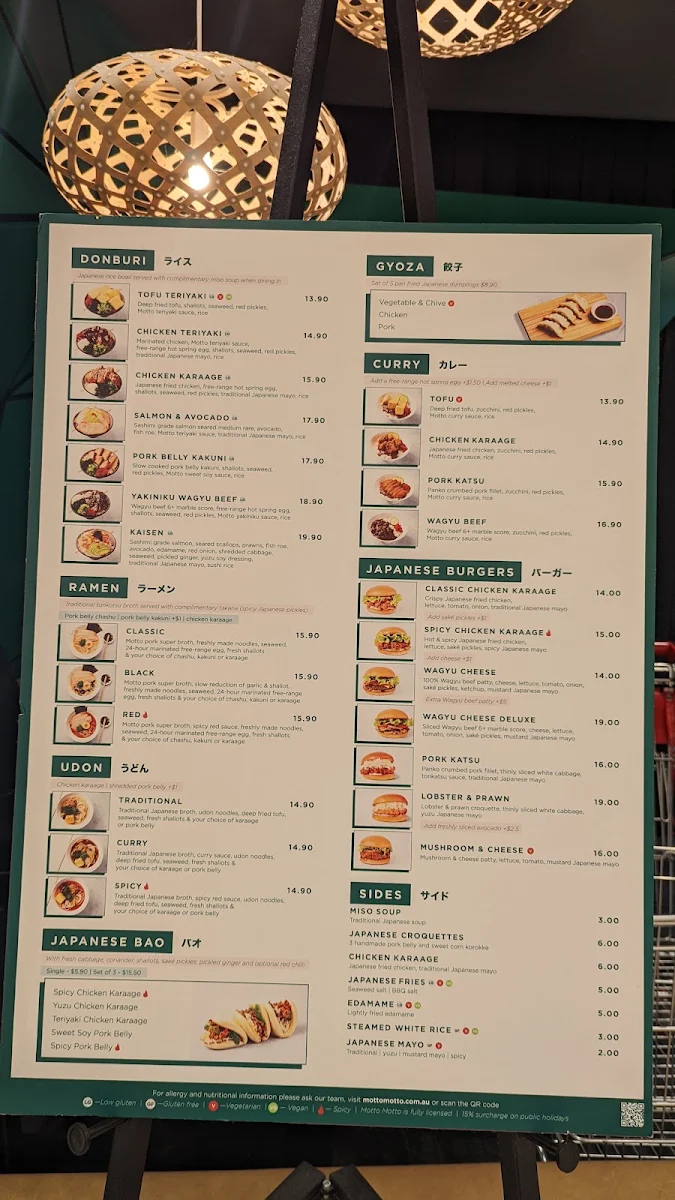 Menu, Motto Motto Japanese Kitchen - Castle Towers