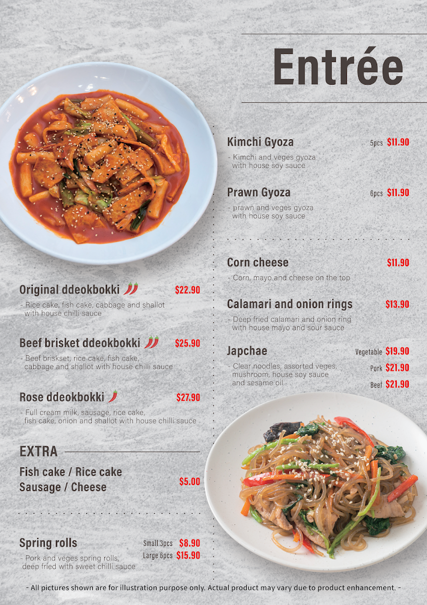 Menu, Korean Kitchen