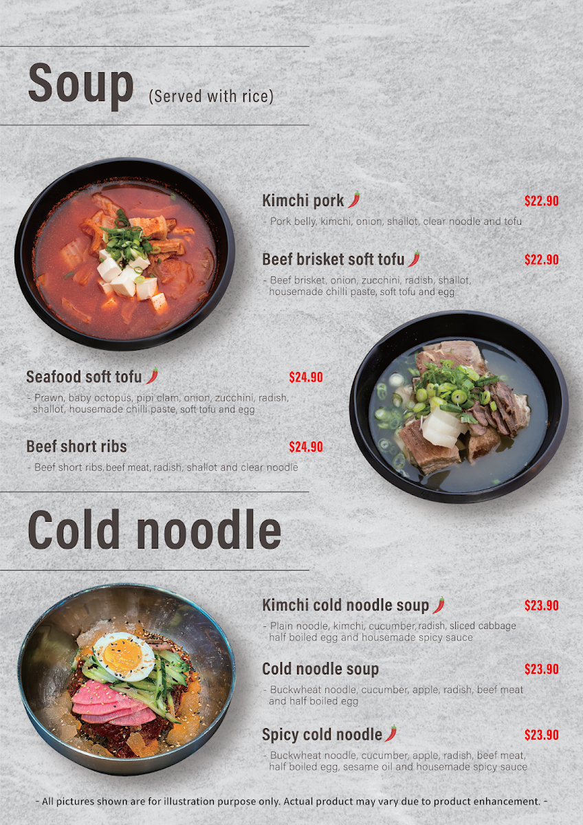 Menu, Korean Kitchen