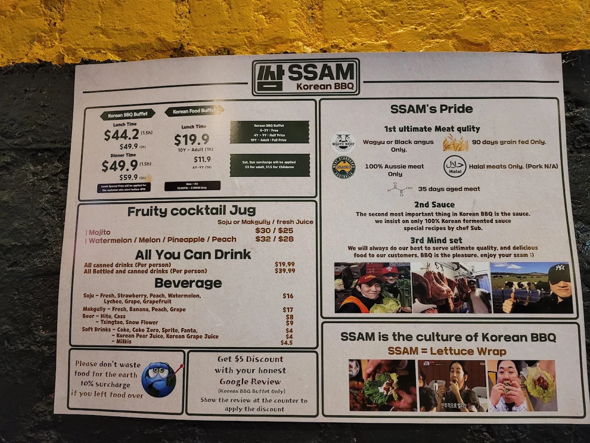 Menu, SSAM Korean BBQ - CBD