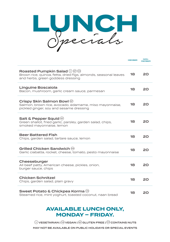 Menu, Gold Coast Tavern