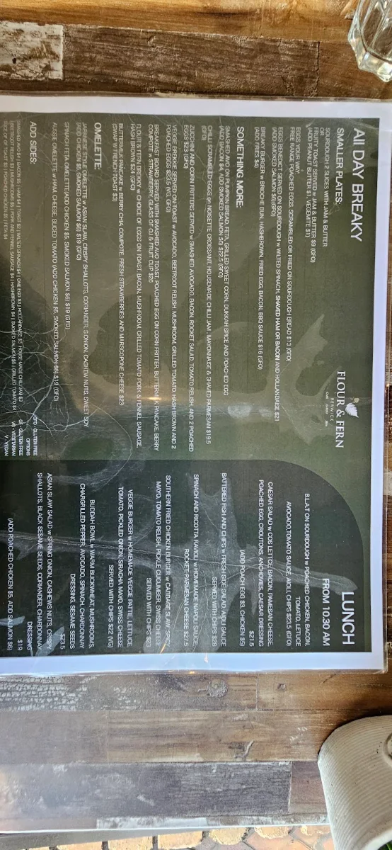 Menu, Flour & Fern Cafe