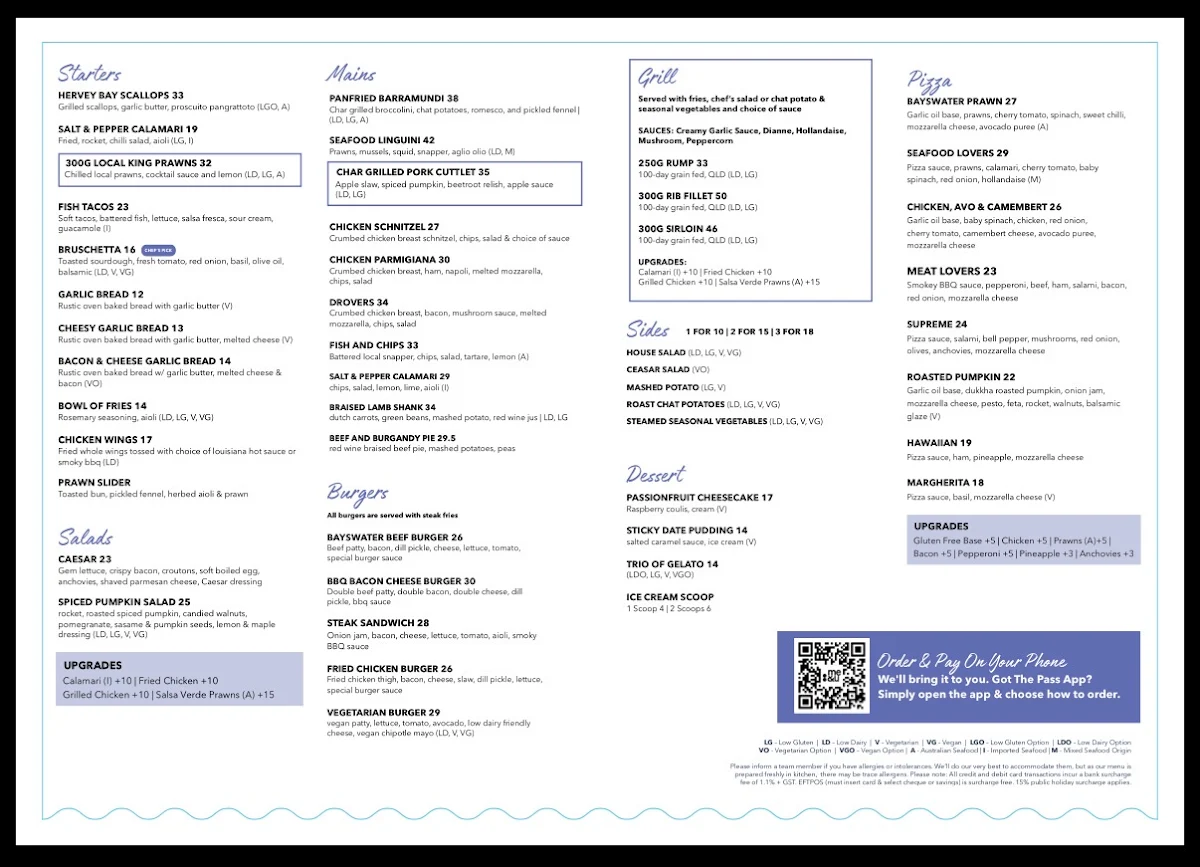 Menu, The Bayswater Bar and Grill