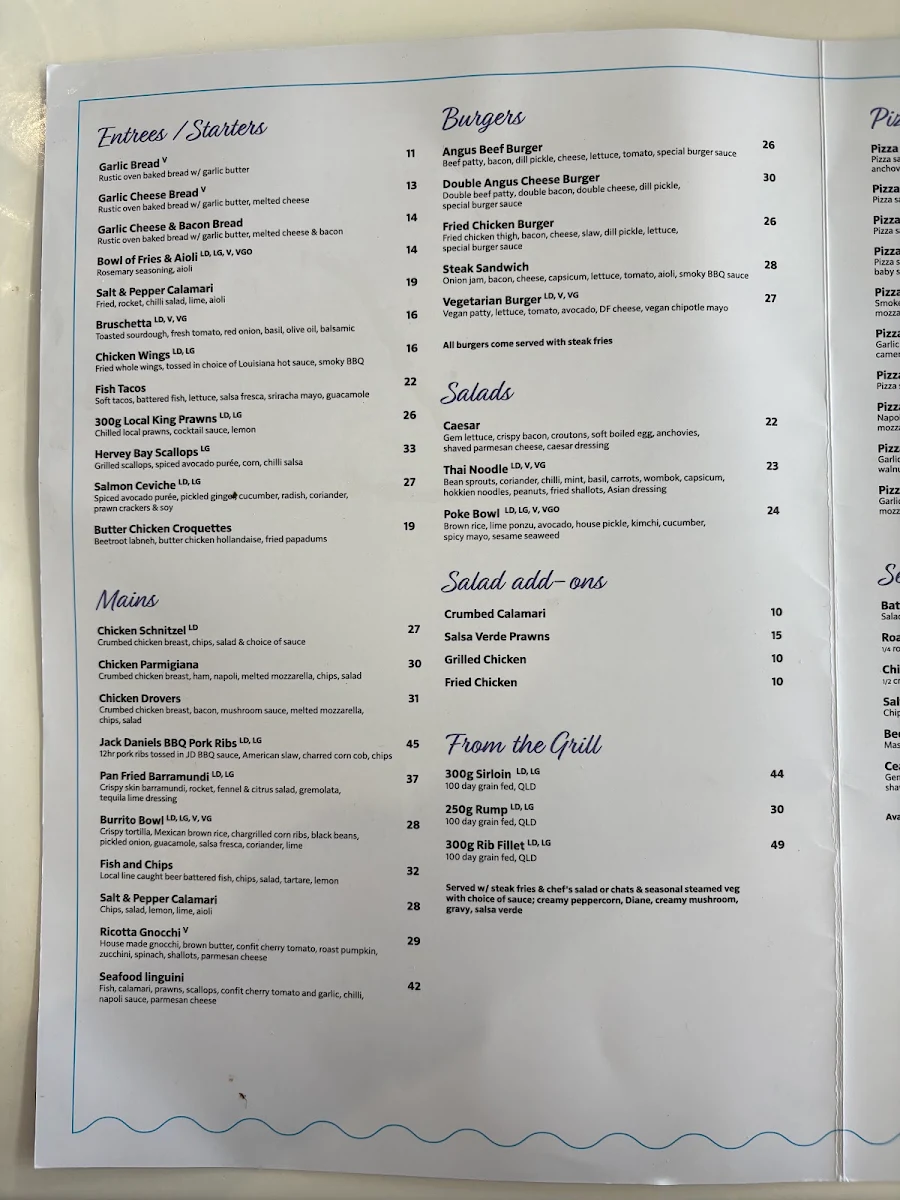 Menu, The Bayswater Bar and Grill