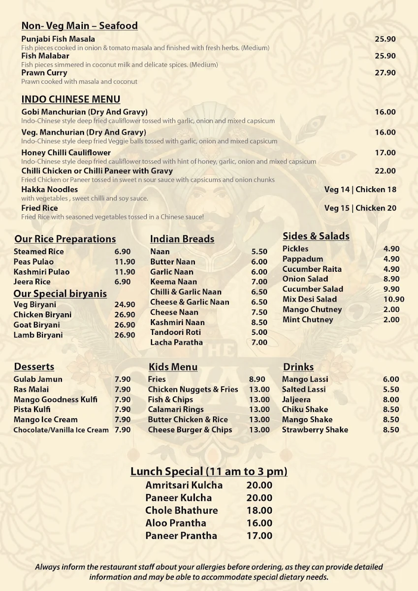 Menu, The Swan Indian Restaurant and Function Centre
