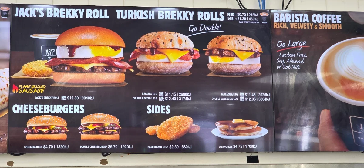 Menu, Hungry Jack's Burgers Mackay