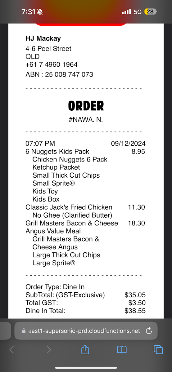 Menu, Hungry Jack's Burgers Mackay