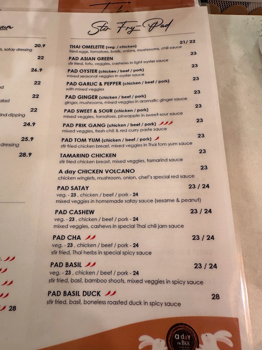 Menu, A day in BKK - Williamstown