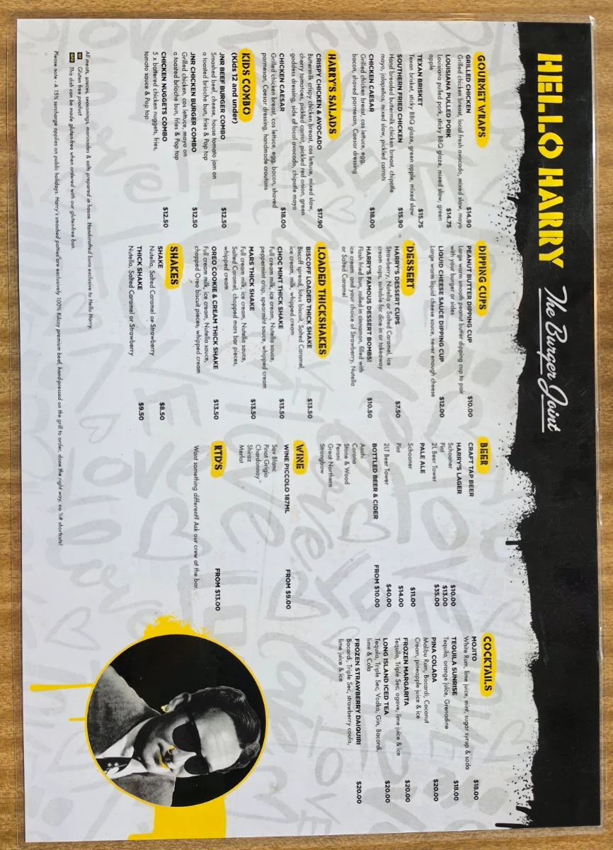 Menu, Hello Harry The Burger Joint (Toowoomba)