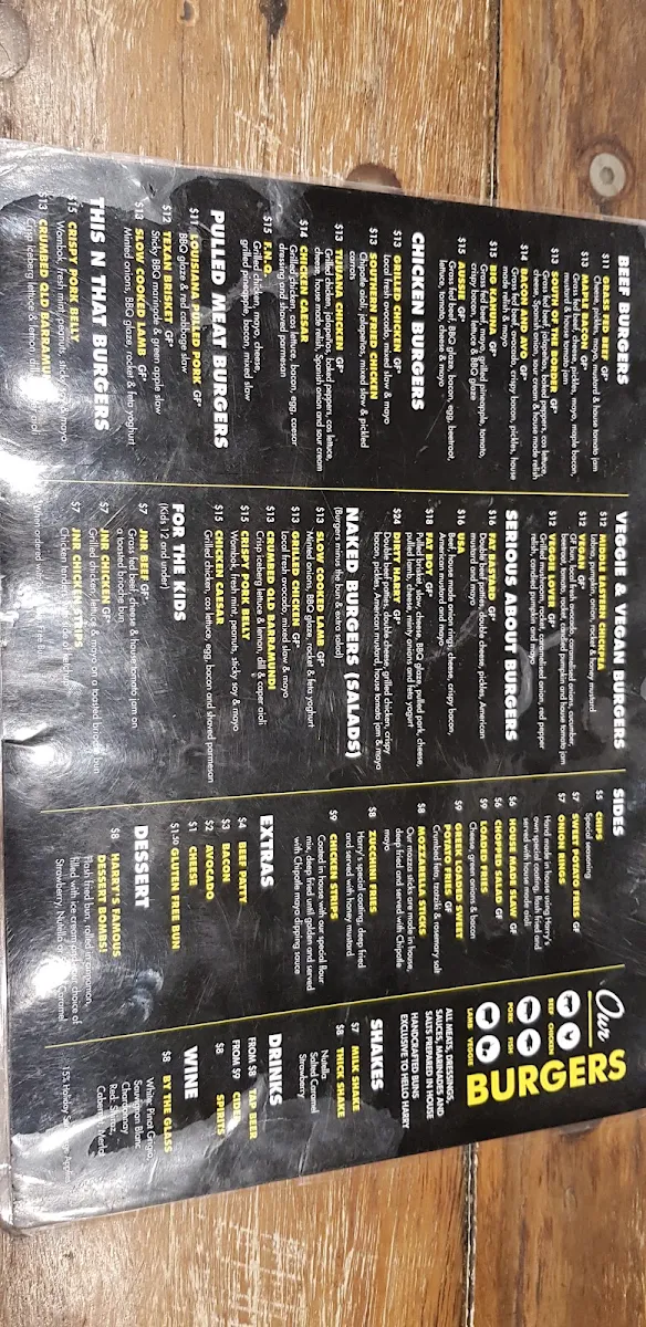 Menu, Hello Harry The Burger Joint (Toowoomba)