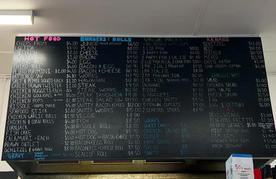 Menu, S&G Takeaway
