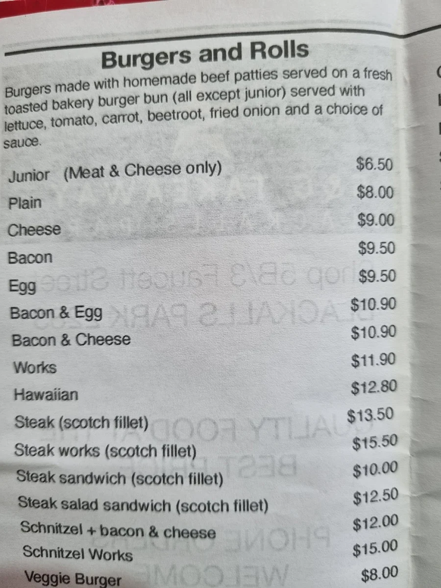 Menu, S&G Takeaway