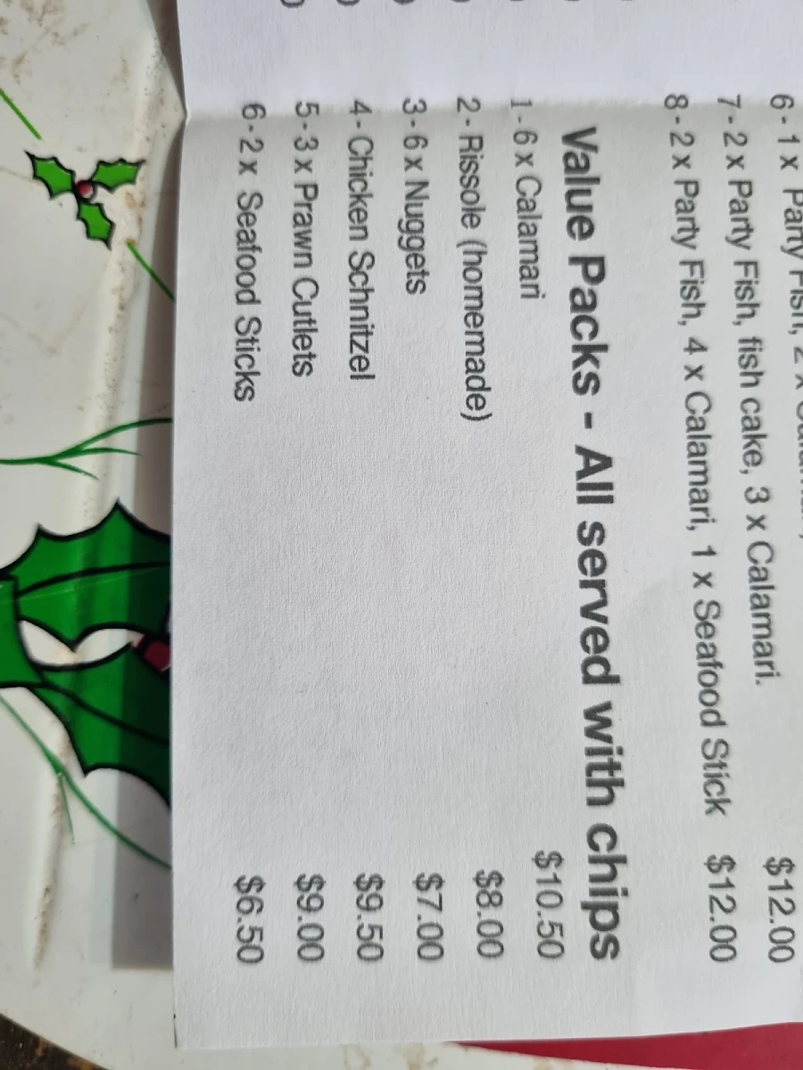 Menu, S&G Takeaway
