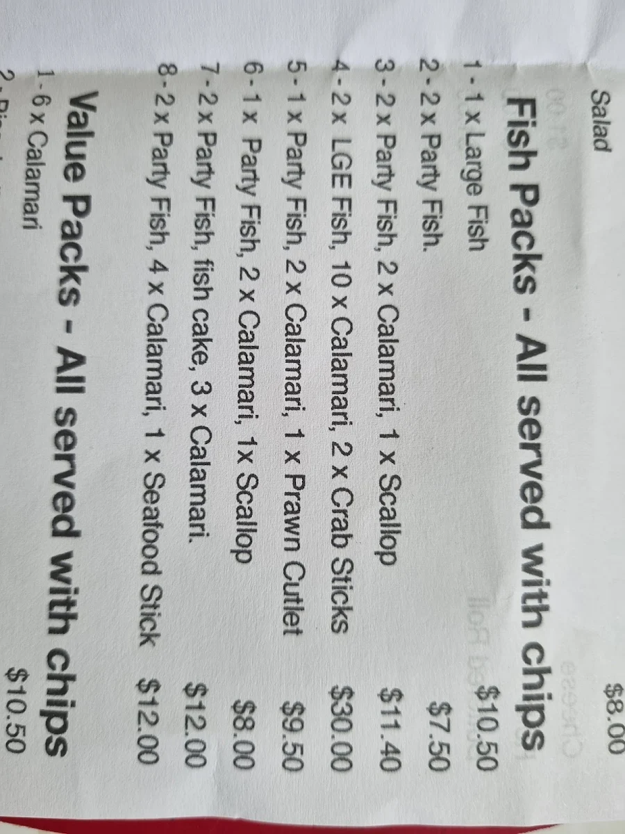 Menu, S&G Takeaway