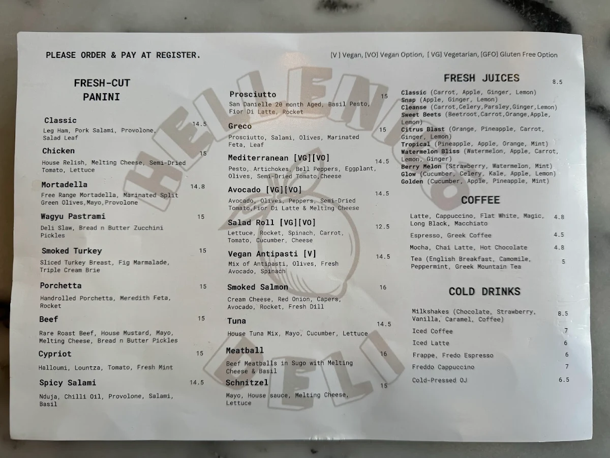 Menu, Hellenico