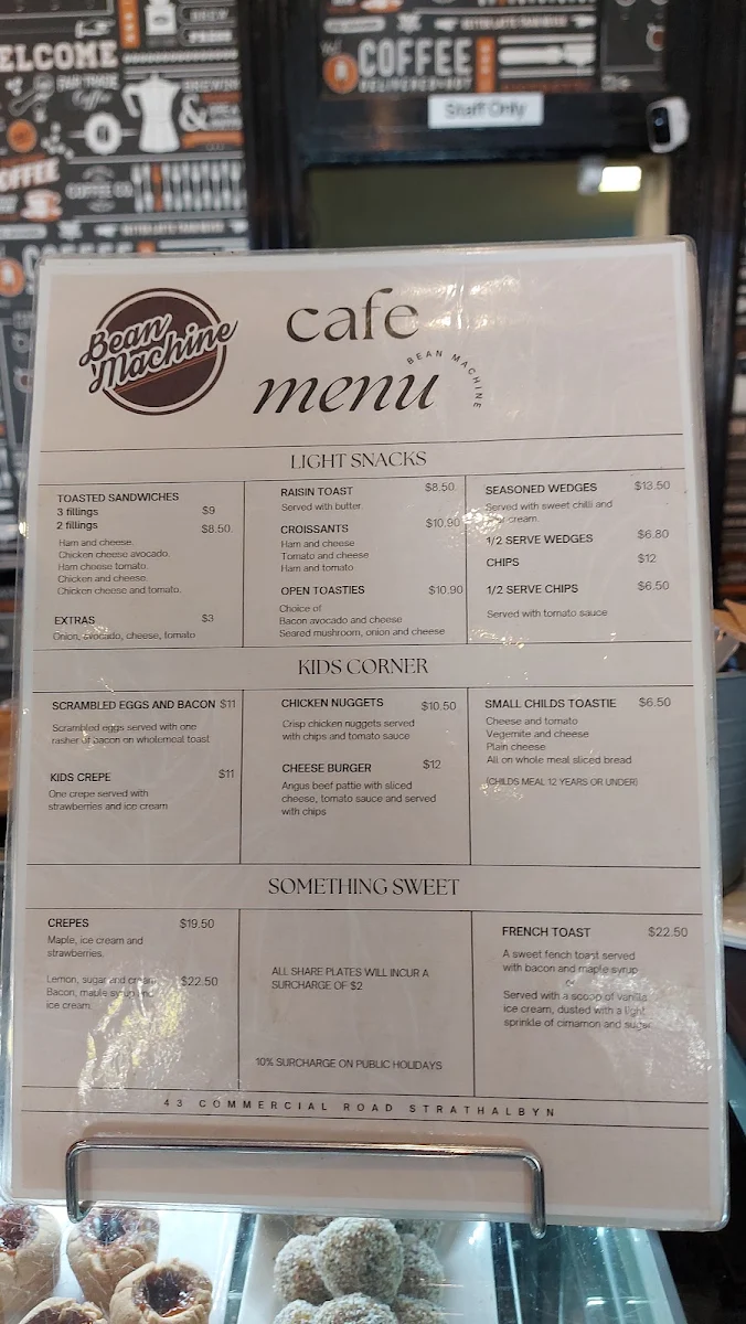 Menu, Bean Machine