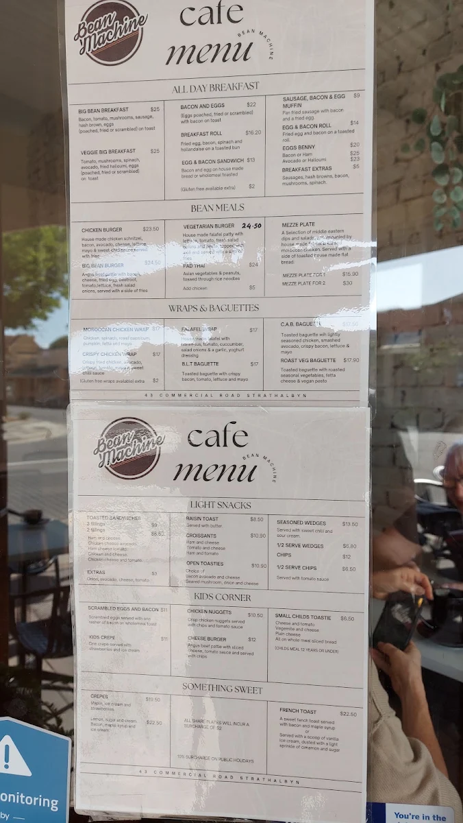 Menu, Bean Machine