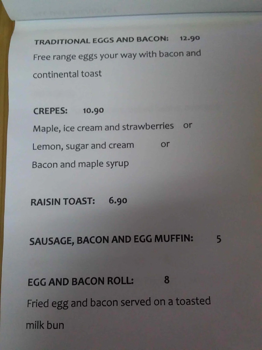 Menu, Bean Machine