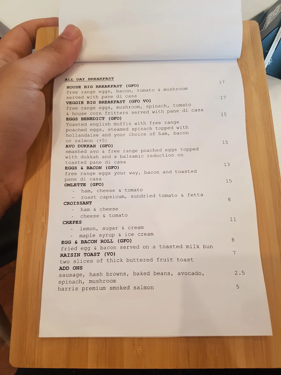 Menu, Bean Machine