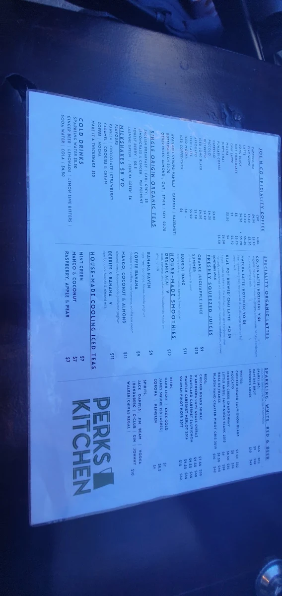 Menu, Perk's Kitchen