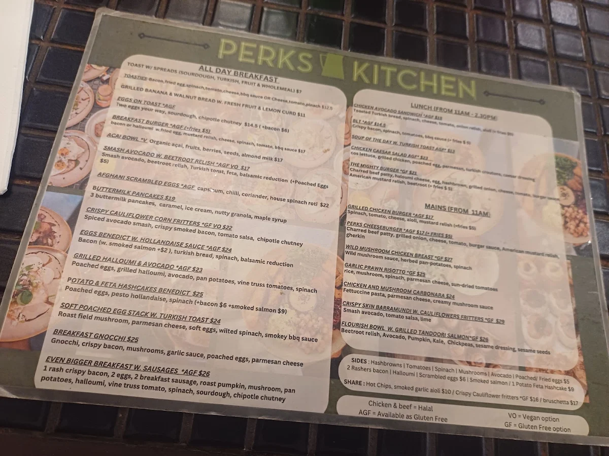 Menu, Perk's Kitchen