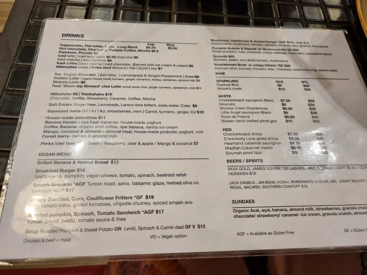 Menu, Perk's Kitchen