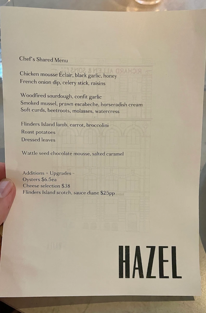 Menu, Hazel