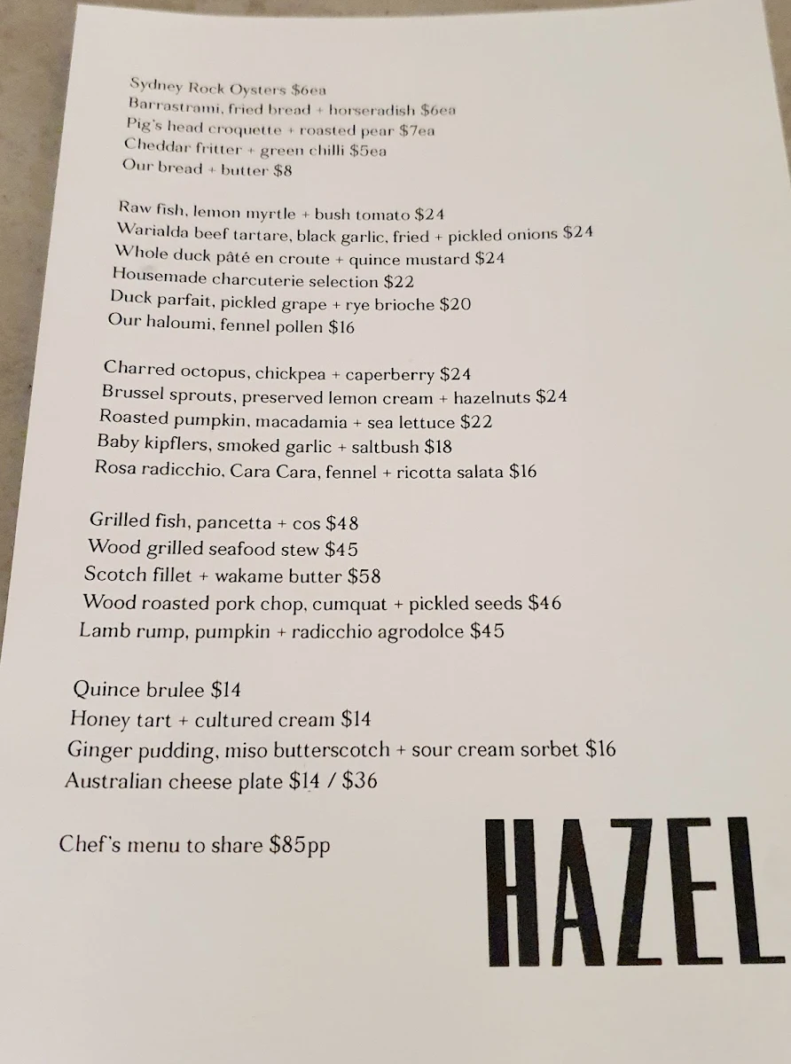 Menu, Hazel