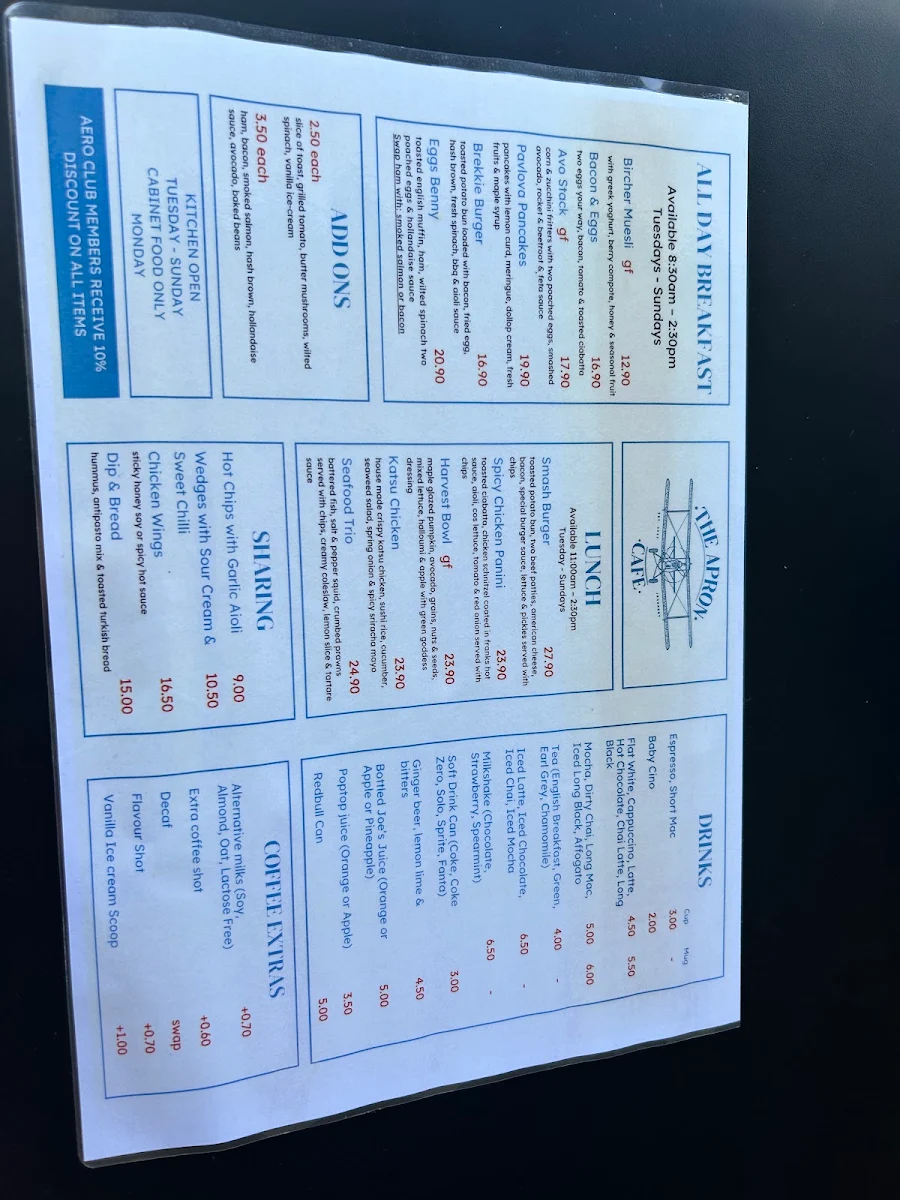 Menu, The Apron Cafe