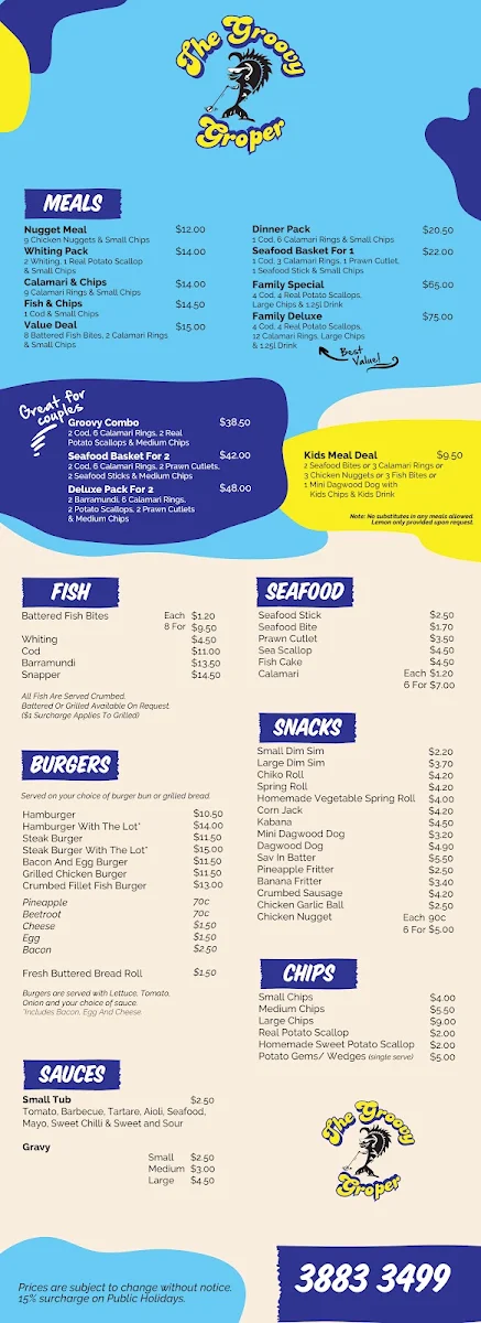 Menu, Groovy Groper