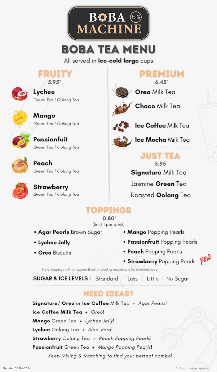 Menu, Boba Machine