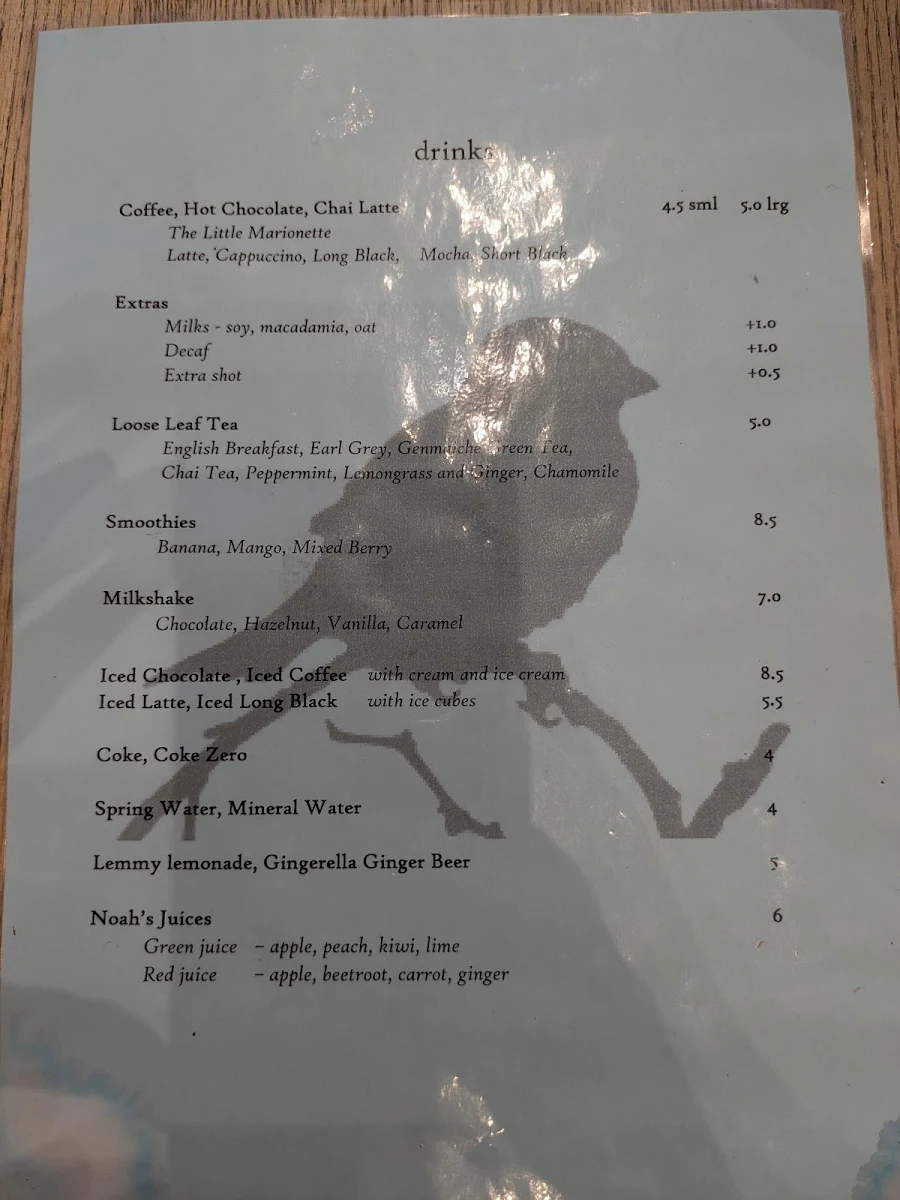 Menu, Sparrows Leura