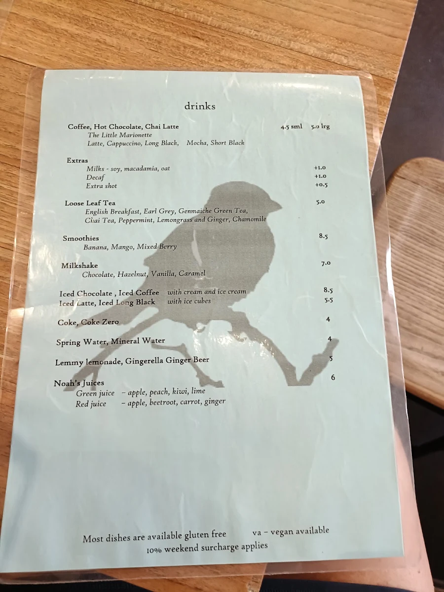 Menu, Sparrows Leura