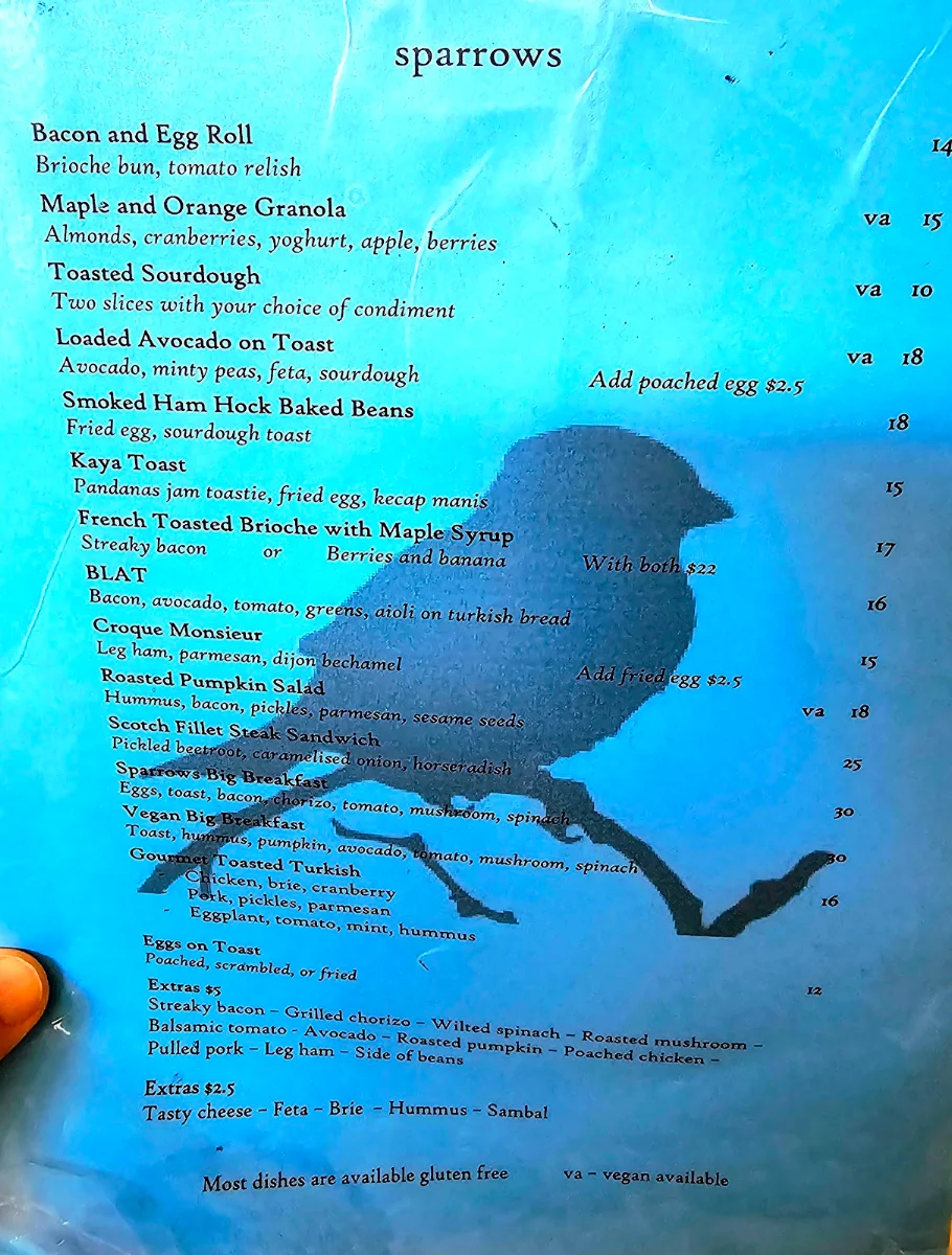 Menu, Sparrows Leura