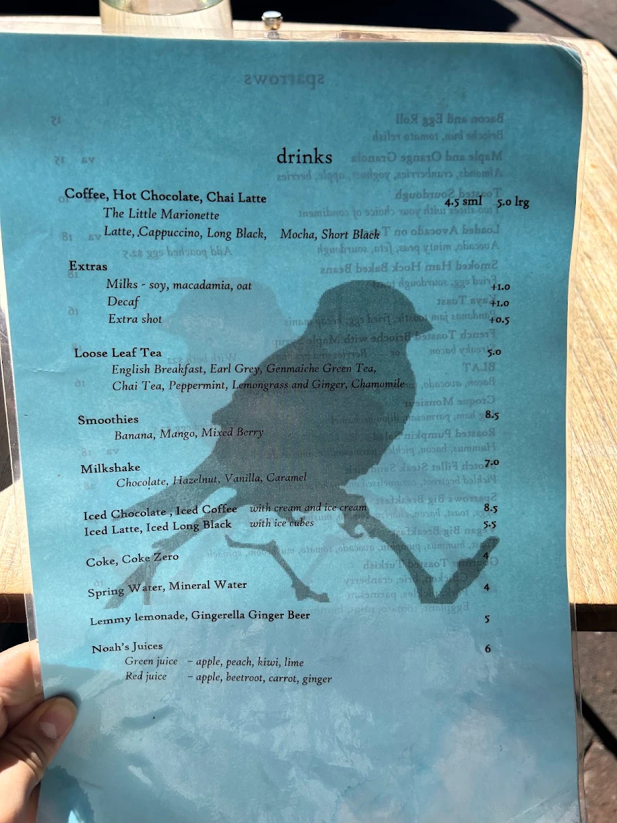 Menu, Sparrows Leura