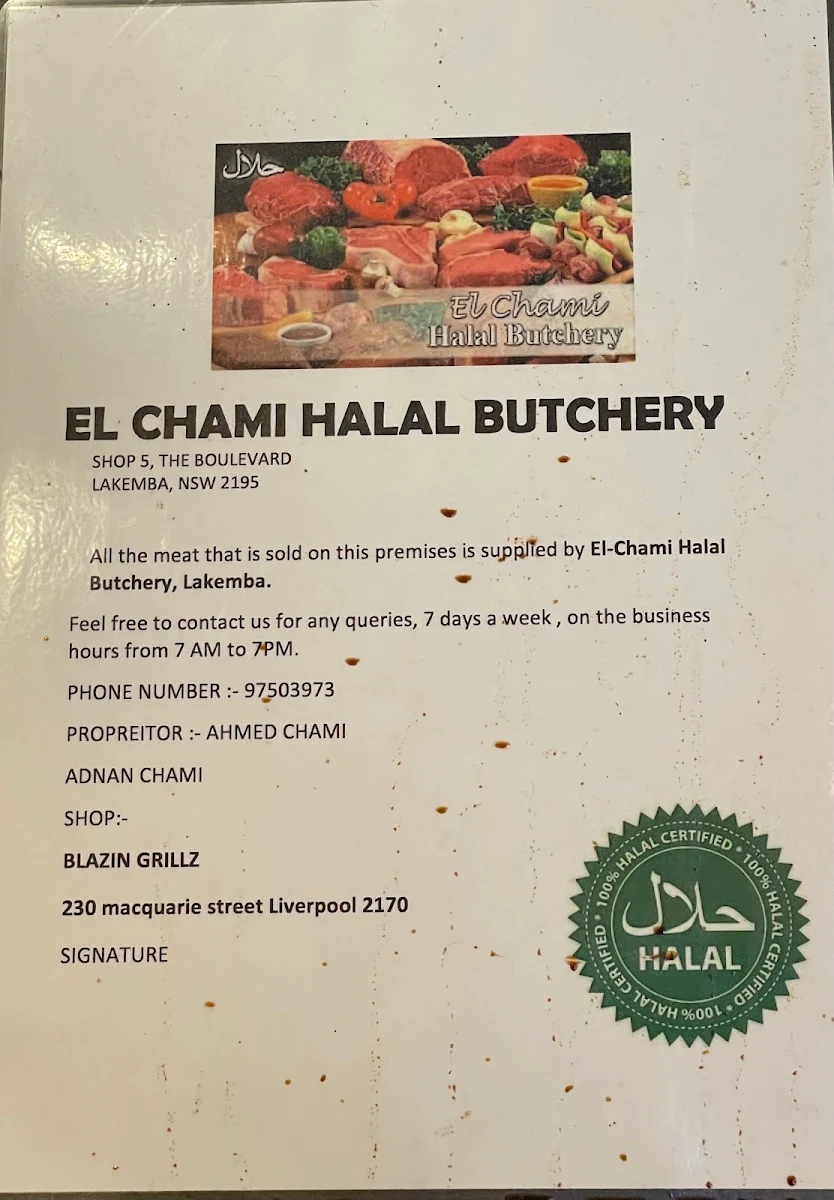 Menu, Blazing Grillz Liverpool