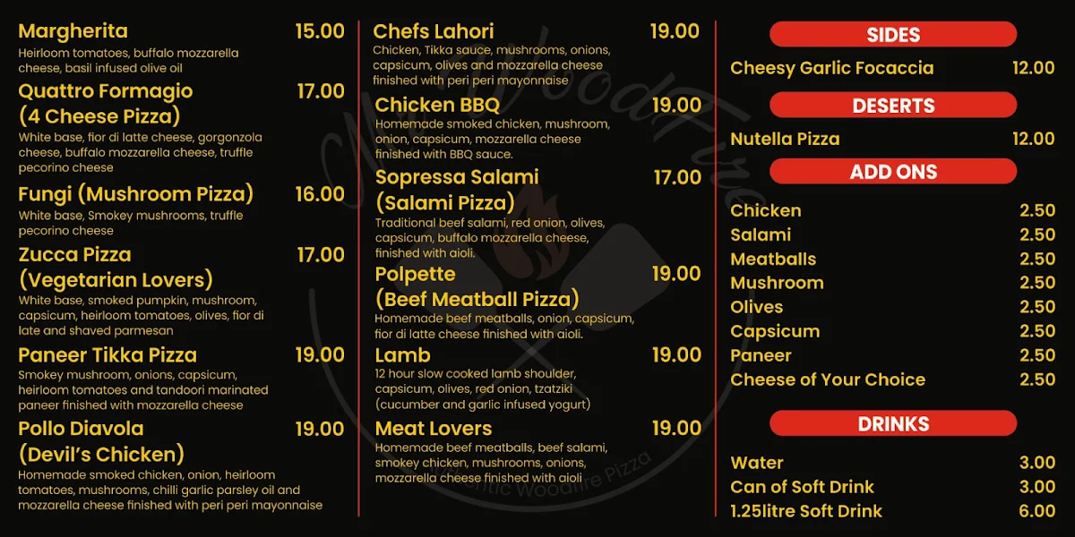 Menu, MR WOODFIRE