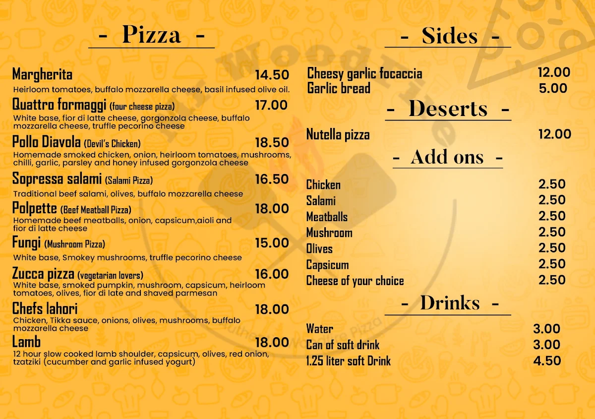 Menu, MR WOODFIRE