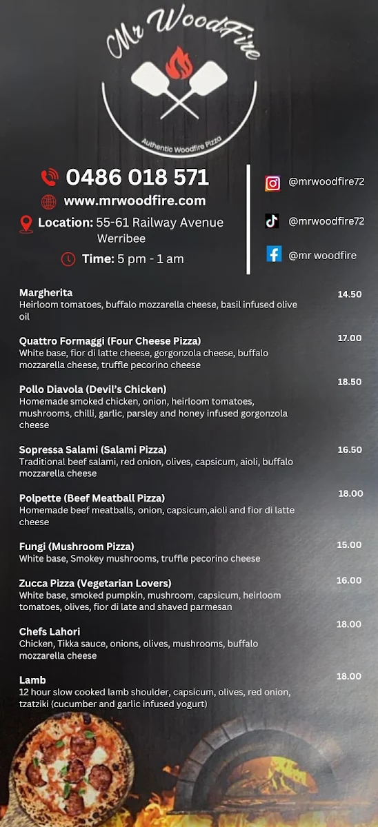 Menu, MR WOODFIRE