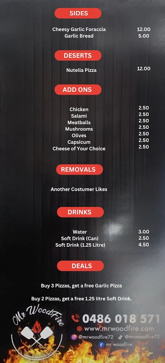 Menu, MR WOODFIRE