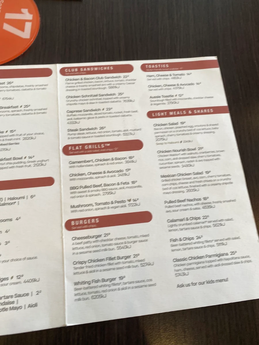 Menu, The Coffee Club Harbour Town Gold Coast
