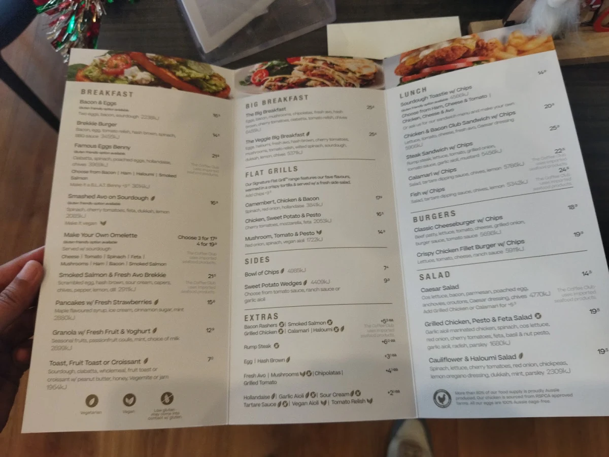 Menu, The Coffee Club Harbour Town Gold Coast