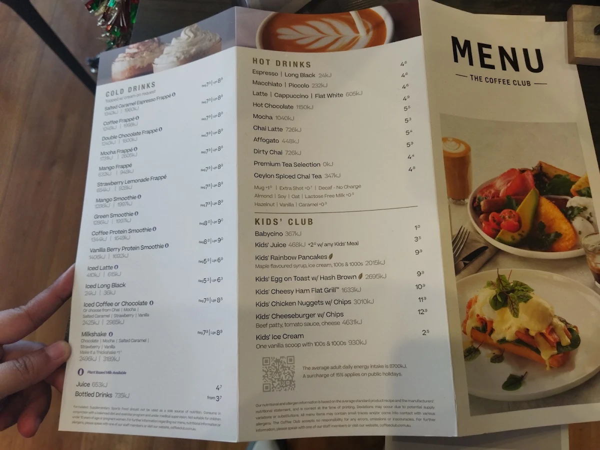 Menu, The Coffee Club Harbour Town Gold Coast