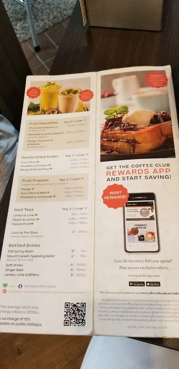 Menu, The Coffee Club Harbour Town Gold Coast