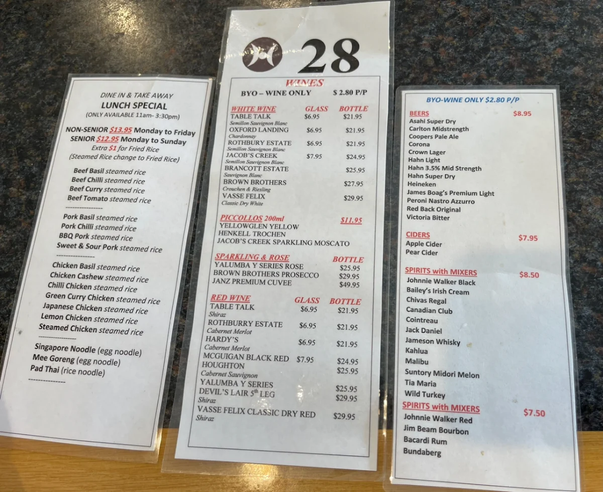 Menu, Han's Cafe Armadale